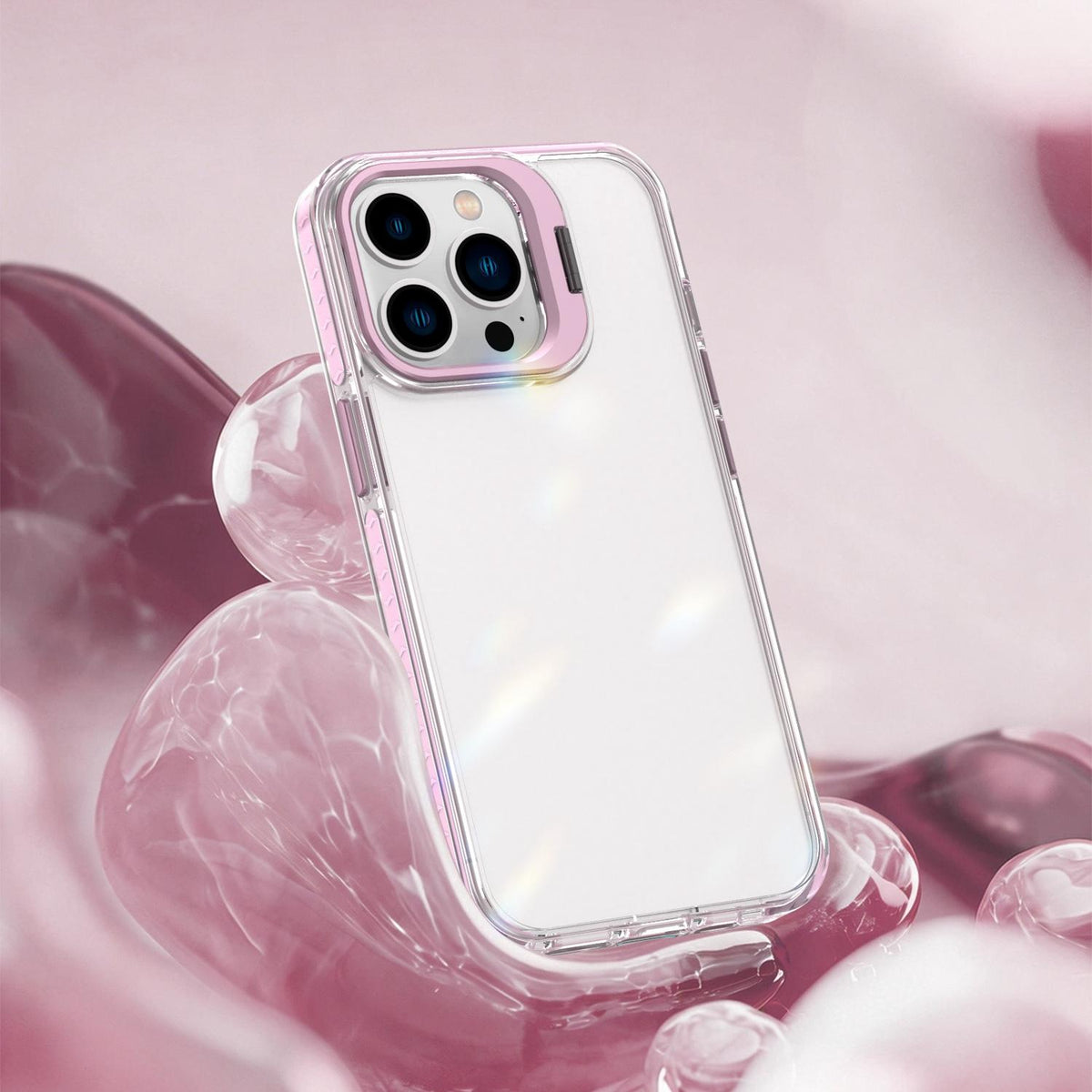 For iPhone 13 Pro Lens Frame Holder Acrylic TPU Phone Case - Clear Pink - EDA009890920B