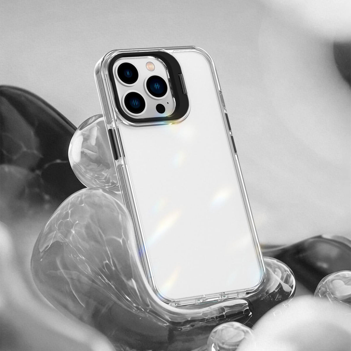 For iPhone 13 Pro Lens Frame Holder Acrylic TPU Phone Case - Clear Black - EDA009890920C