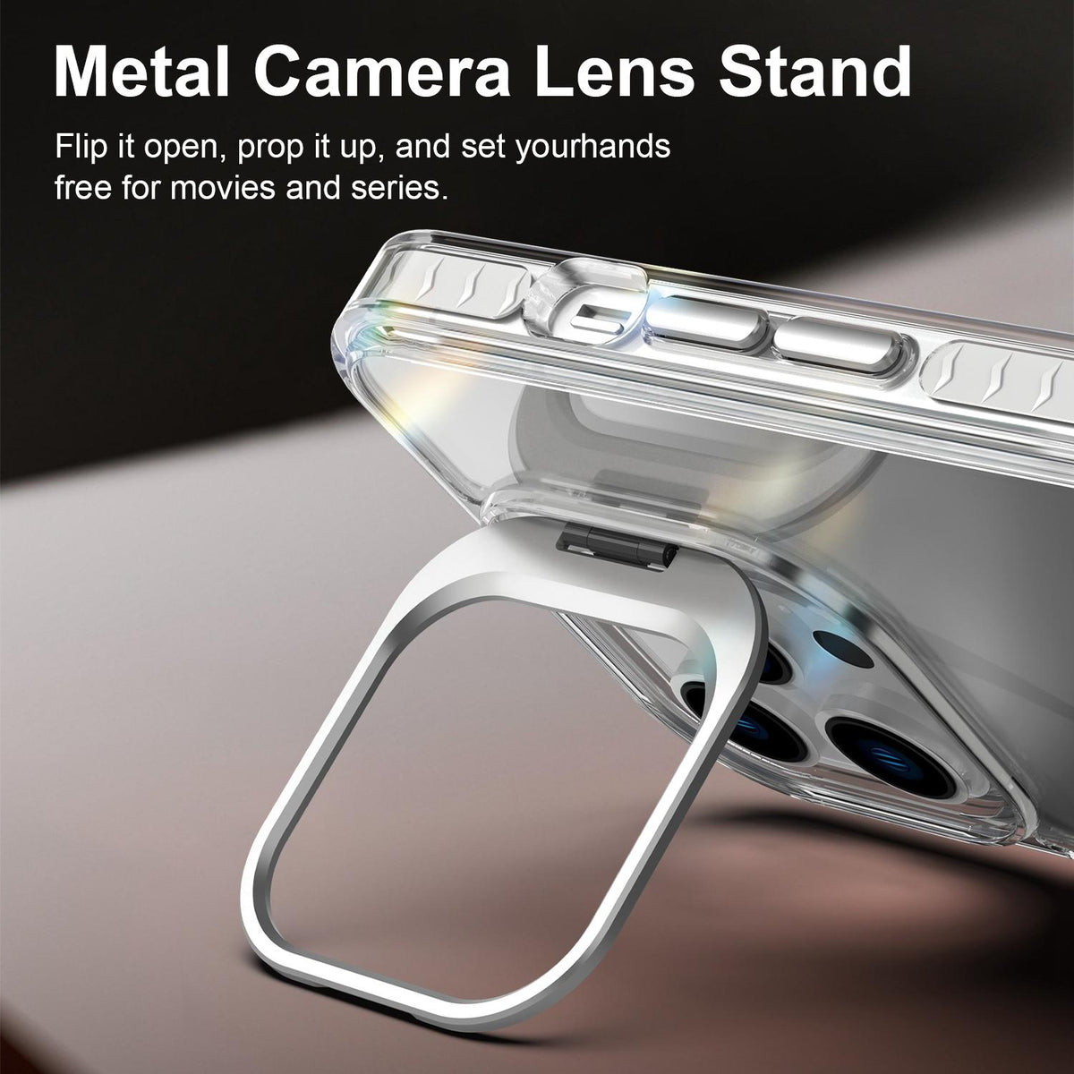 For iPhone 13 Pro Lens Frame Holder Acrylic TPU Phone Case - Transparent - EDA009890920D