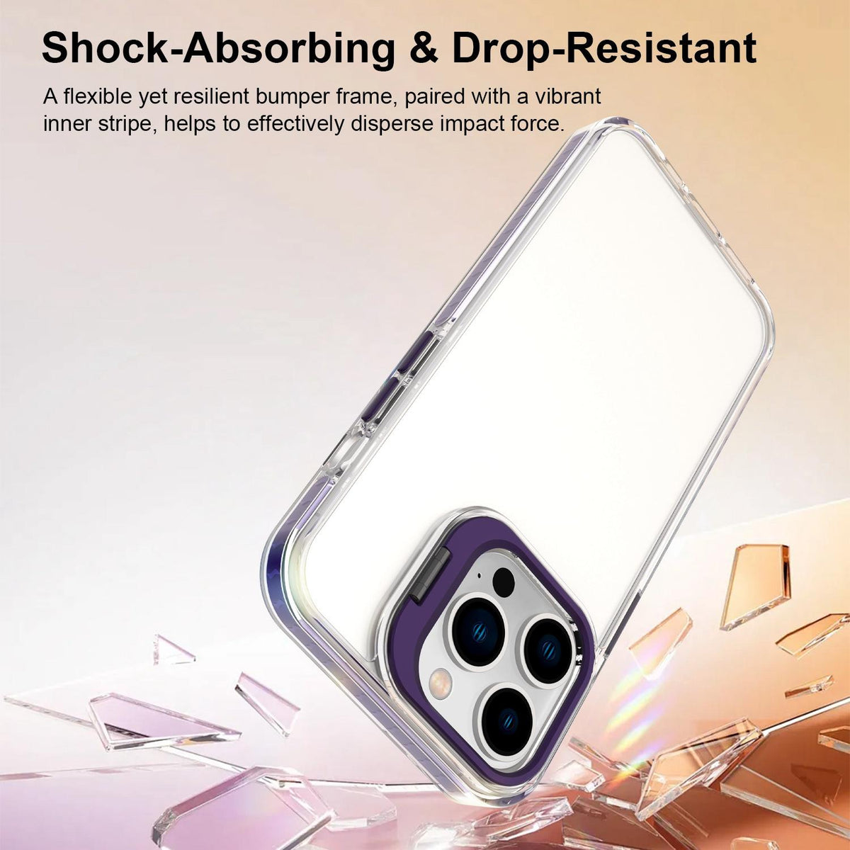 For iPhone 13 Pro Lens Frame Holder Acrylic TPU Phone Case - Clear Purple - EDA009890920E