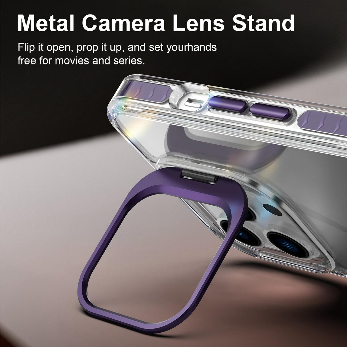 For iPhone 13 Pro Lens Frame Holder Acrylic TPU Phone Case - Clear Purple - EDA009890920E