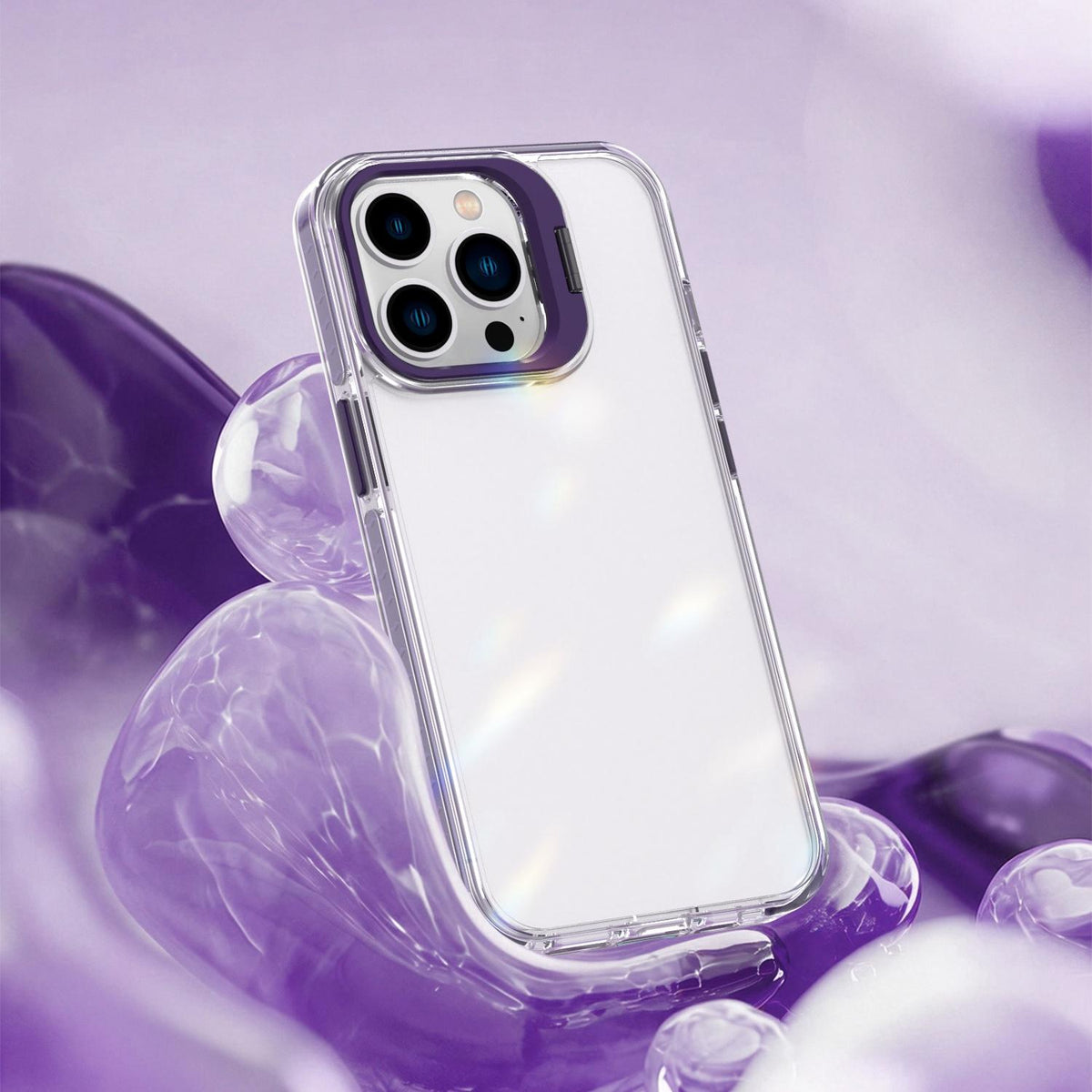 For iPhone 13 Pro Lens Frame Holder Acrylic TPU Phone Case - Clear Purple - EDA009890920E