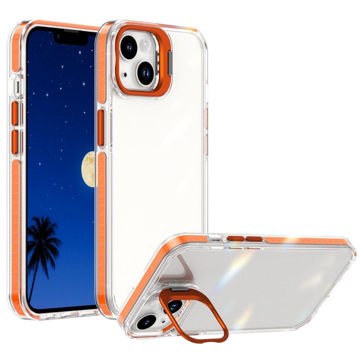 For iPhone 13 Lens Frame Holder Acrylic TPU Phone Case - Clear Orange - EDA009890921A