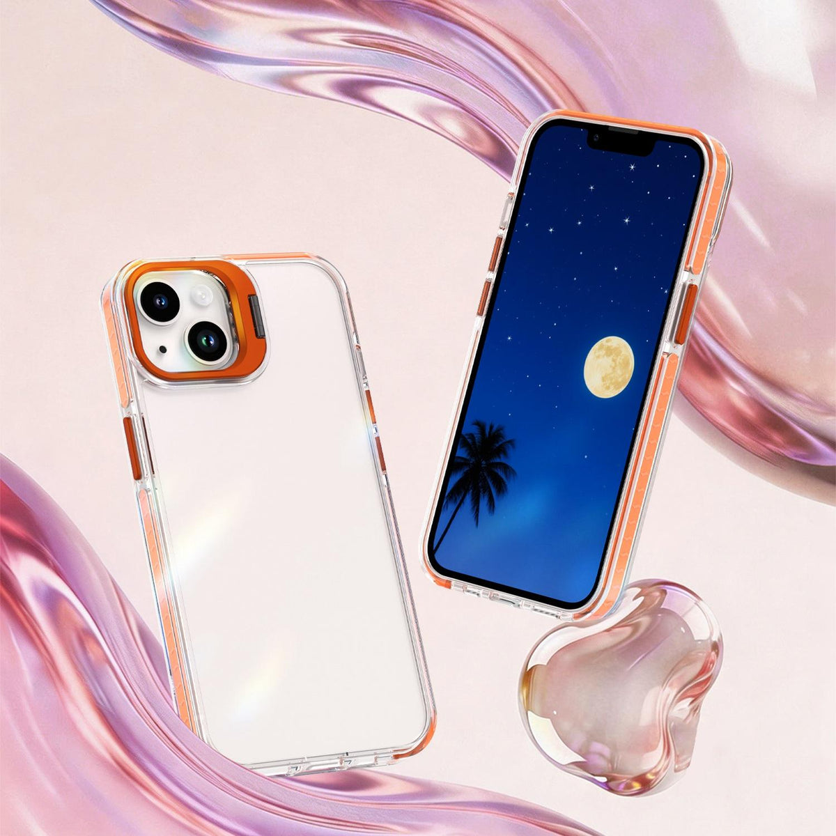For iPhone 13 Lens Frame Holder Acrylic TPU Phone Case - Clear Orange - EDA009890921A
