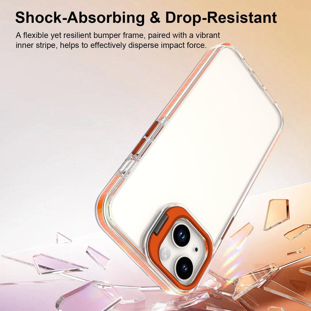 For iPhone 13 Lens Frame Holder Acrylic TPU Phone Case - Clear Orange - EDA009890921A