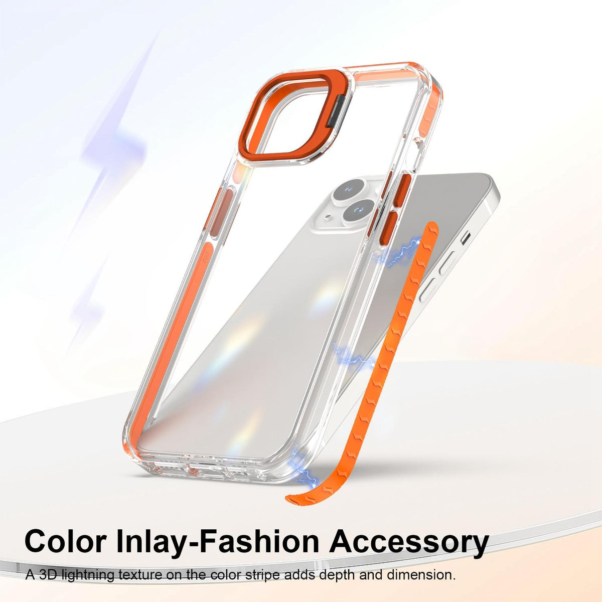 For iPhone 13 Lens Frame Holder Acrylic TPU Phone Case - Clear Orange - EDA009890921A