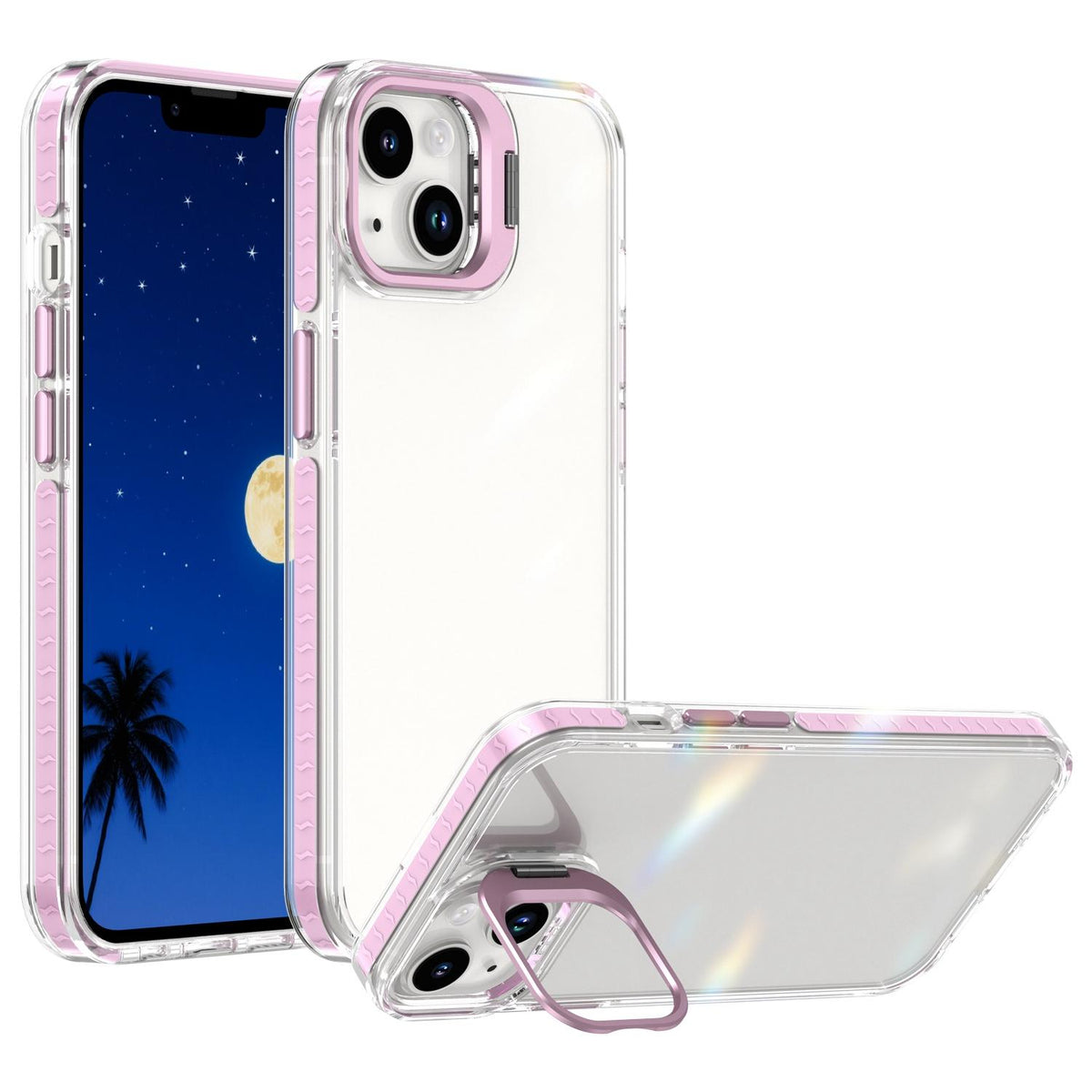 For iPhone 13 Lens Frame Holder Acrylic TPU Phone Case - Clear Pink - EDA009890921B