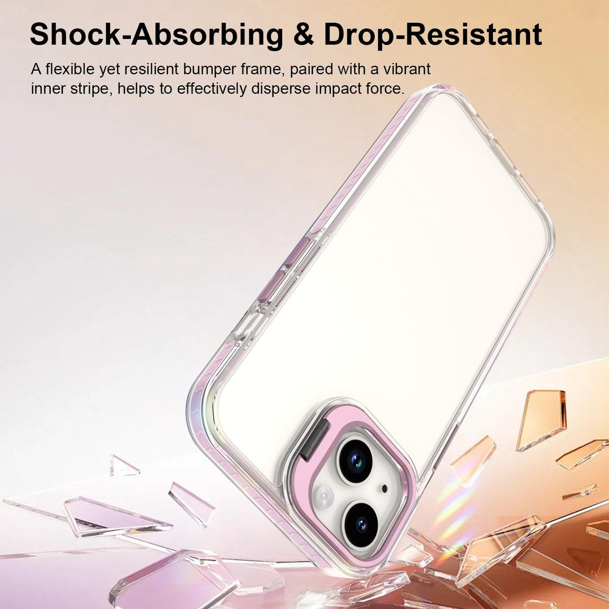 For iPhone 13 Lens Frame Holder Acrylic TPU Phone Case - Clear Pink - EDA009890921B