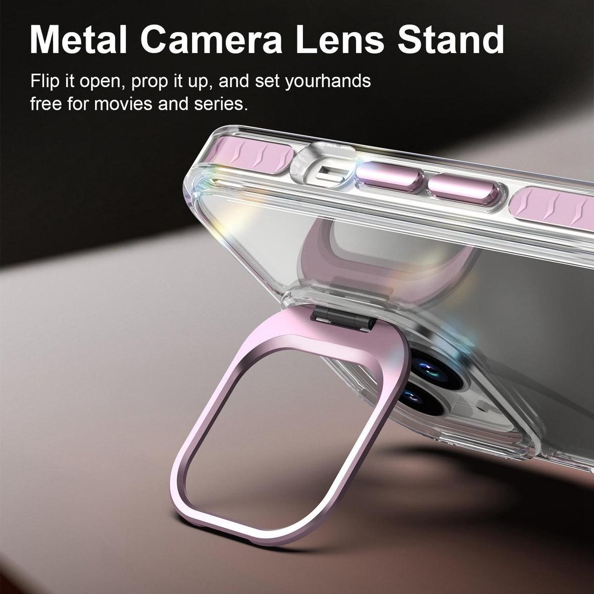 For iPhone 13 Lens Frame Holder Acrylic TPU Phone Case - Clear Pink - EDA009890921B