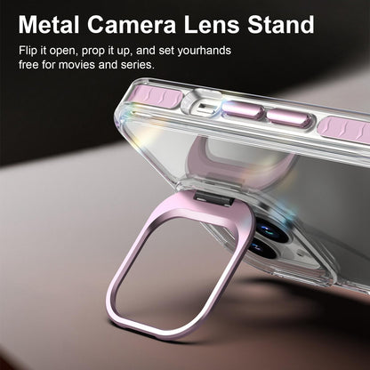 For iPhone 13 Lens Frame Holder Acrylic TPU Phone Case - Clear Pink - EDA009890921B