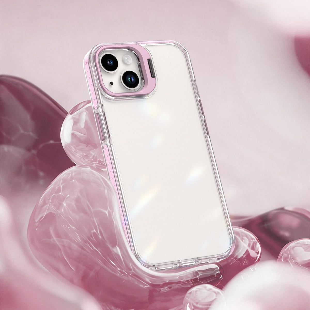 For iPhone 13 Lens Frame Holder Acrylic TPU Phone Case - Clear Pink - EDA009890921B