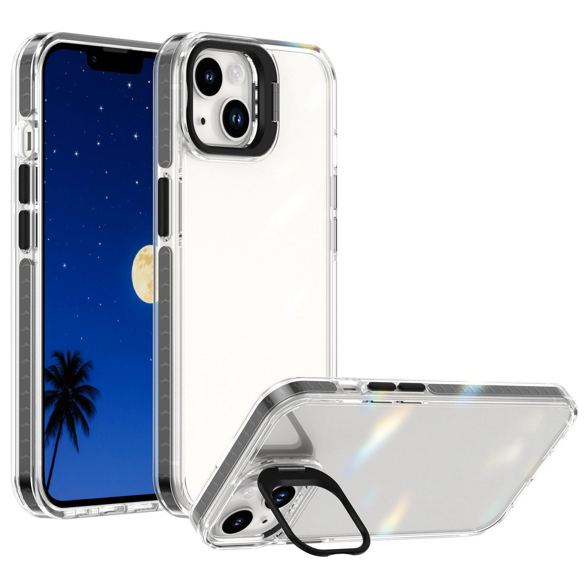 For iPhone 13 Lens Frame Holder Acrylic TPU Phone Case - Clear Black - EDA009890921C
