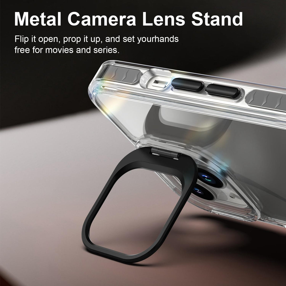 For iPhone 13 Lens Frame Holder Acrylic TPU Phone Case - Clear Black - EDA009890921C