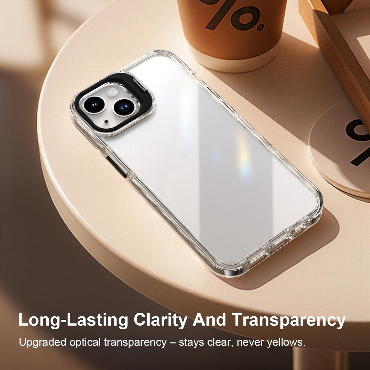 For iPhone 13 Lens Frame Holder Acrylic TPU Phone Case - Clear Black - EDA009890921C