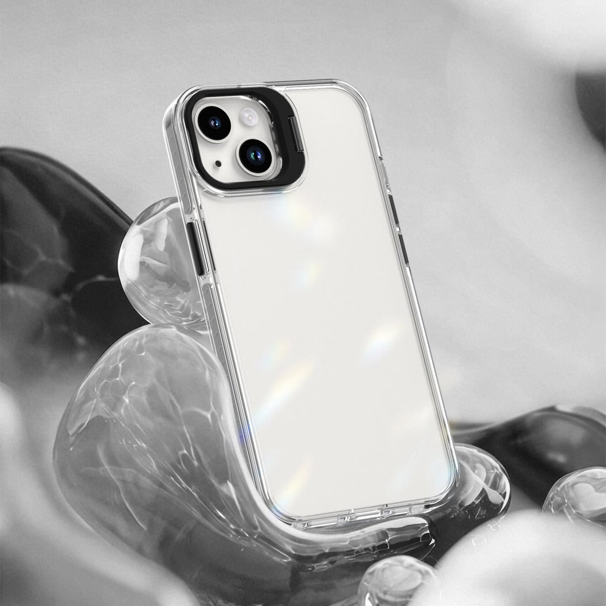 For iPhone 13 Lens Frame Holder Acrylic TPU Phone Case - Clear Black - EDA009890921C