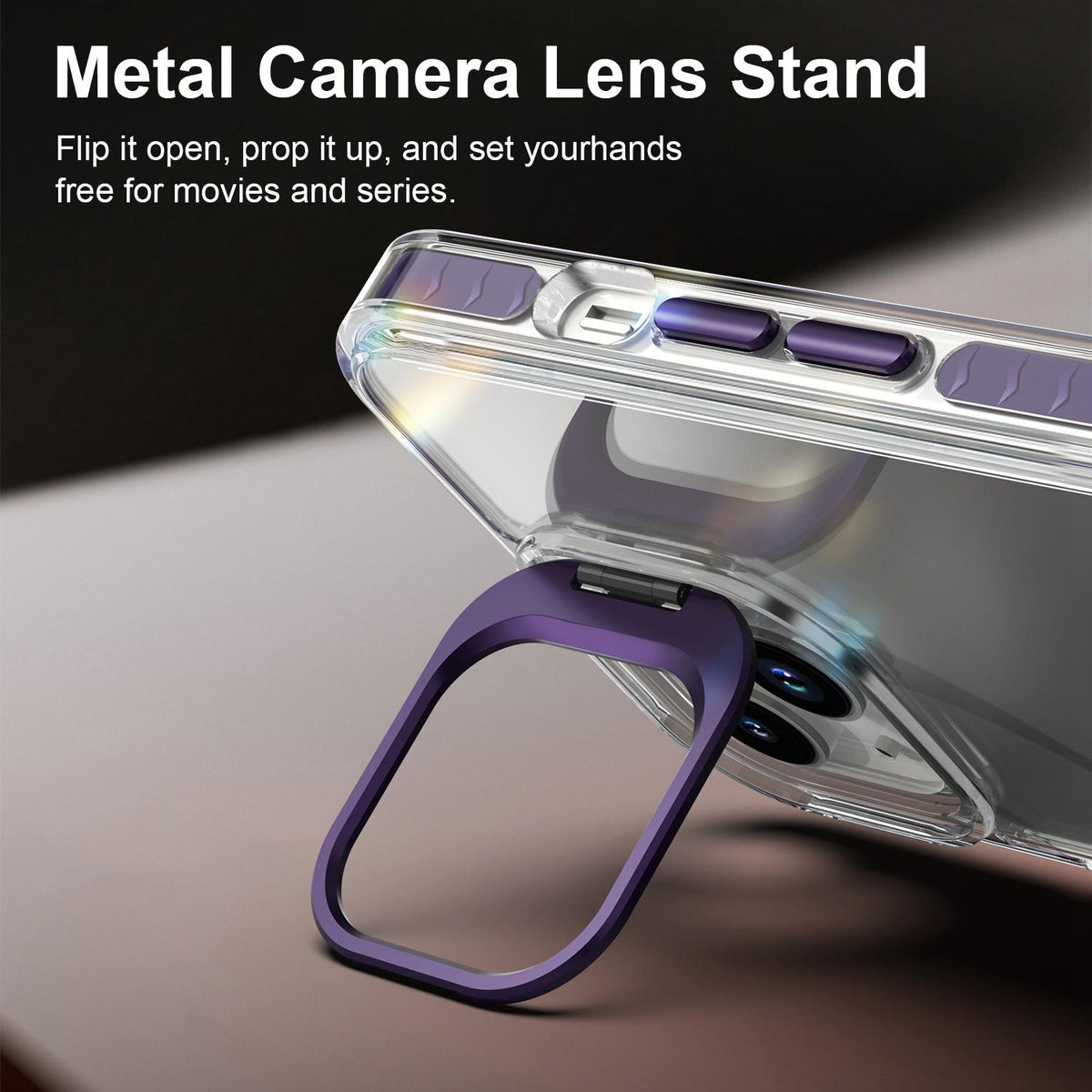 For iPhone 13 Lens Frame Holder Acrylic TPU Phone Case - Clear Purple - EDA009890921E