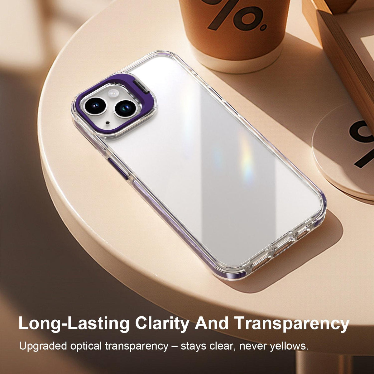 For iPhone 13 Lens Frame Holder Acrylic TPU Phone Case - Clear Purple - EDA009890921E