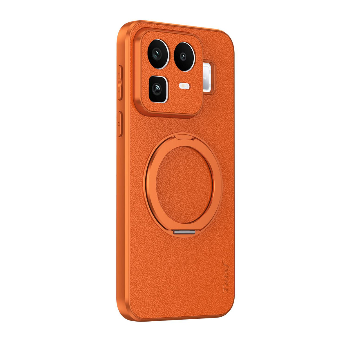 For Realme Neo8 5G Goatskin Vegan Leather Magnetic Phone Case  With 360 Degree Rotating Holder - Orange - EDA009891301A