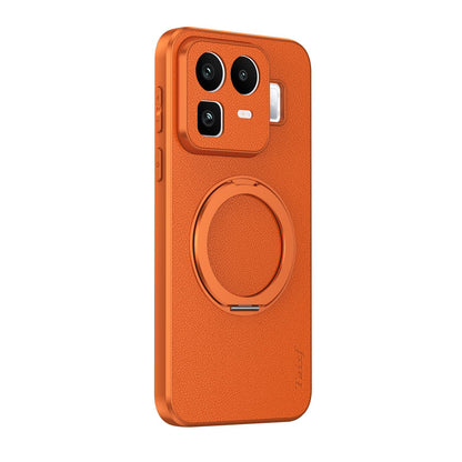 For Realme Neo8 5G Goatskin Vegan Leather Magnetic Phone Case  With 360 Degree Rotating Holder - Orange - EDA009891301A