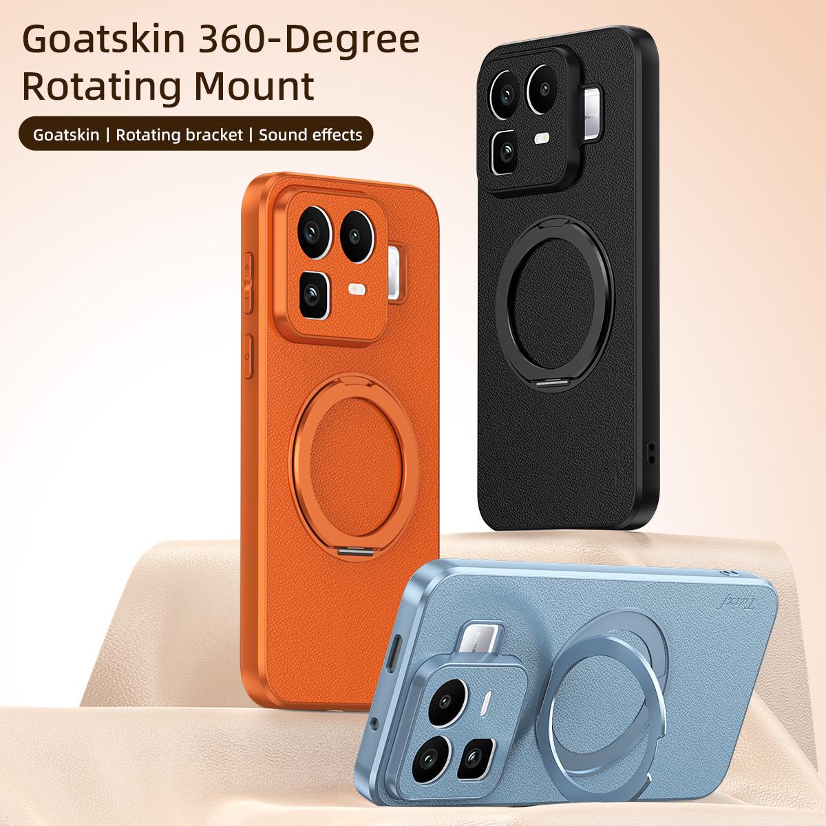 For Realme Neo8 5G Goatskin Vegan Leather Magnetic Phone Case  With 360 Degree Rotating Holder - Orange - EDA009891301A