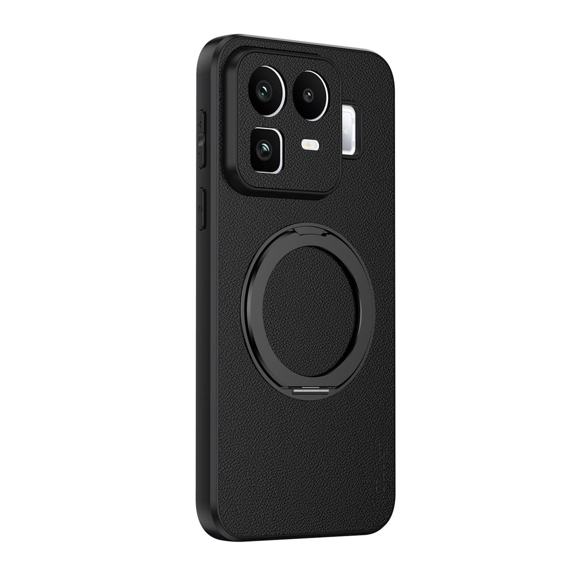 For Realme Neo8 5G Goatskin Vegan Leather Magnetic Phone Case  With 360 Degree Rotating Holder - Black - EDA009891301B