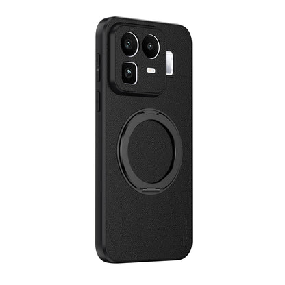 For Realme Neo8 5G Goatskin Vegan Leather Magnetic Phone Case  With 360 Degree Rotating Holder - Black - EDA009891301B