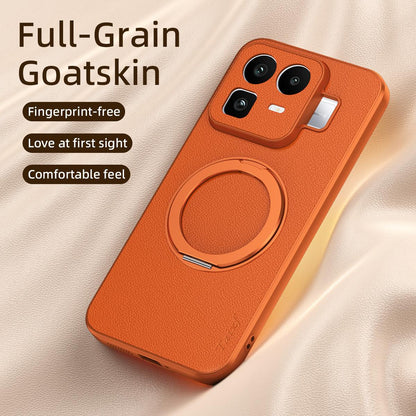 For Realme Neo8 5G Goatskin Vegan Leather Magnetic Phone Case  With 360 Degree Rotating Holder - Black - EDA009891301B