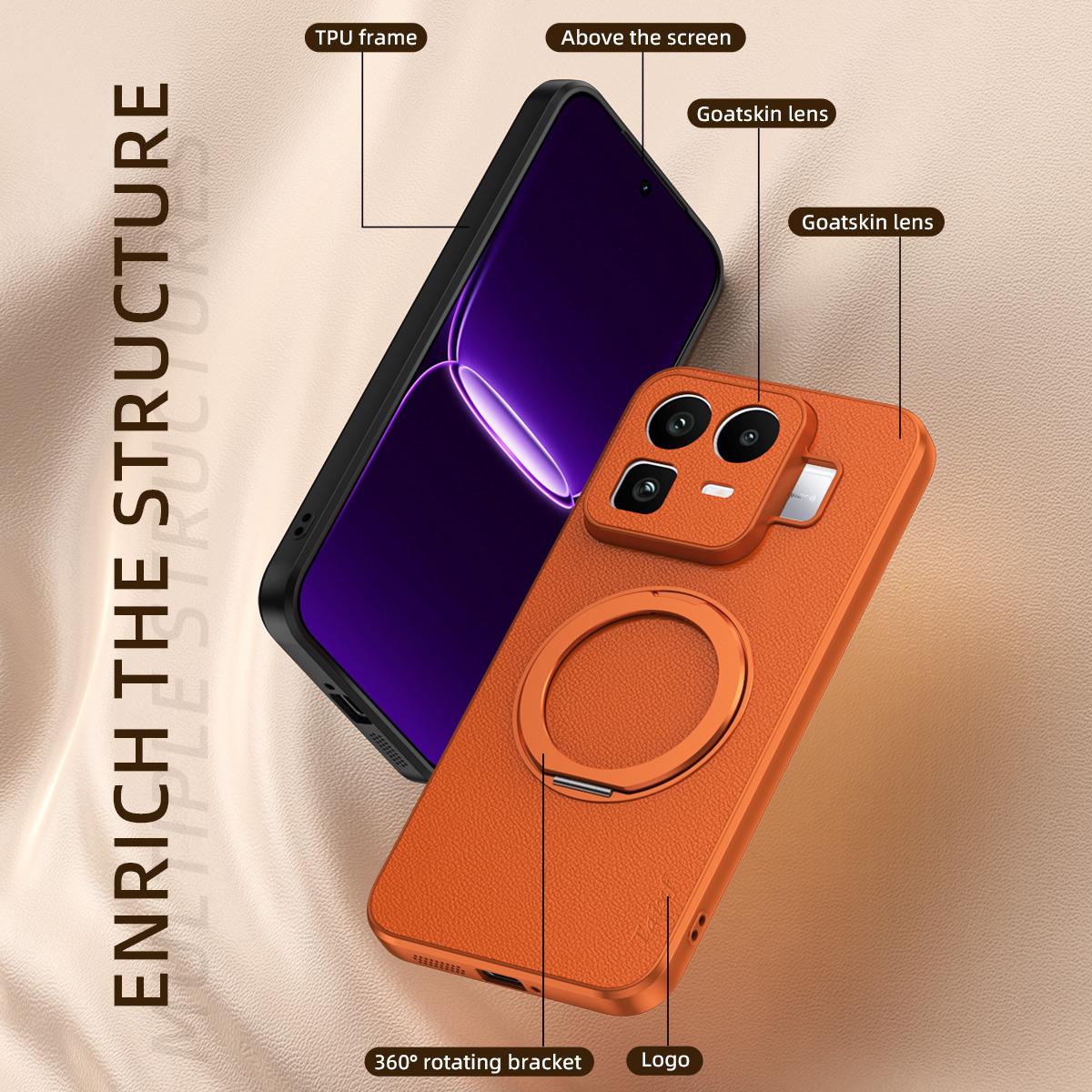 For Realme Neo8 5G Goatskin Vegan Leather Magnetic Phone Case  With 360 Degree Rotating Holder - Black - EDA009891301B