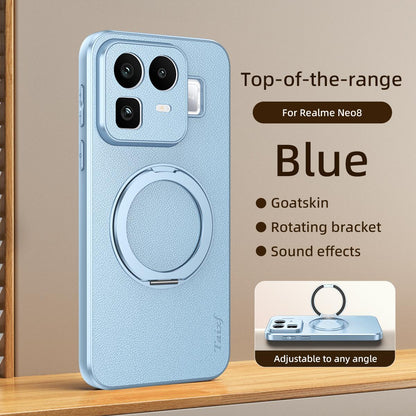 For Realme Neo8 5G Goatskin Vegan Leather Magnetic Phone Case  With 360 Degree Rotating Holder - Blue - EDA009891301C