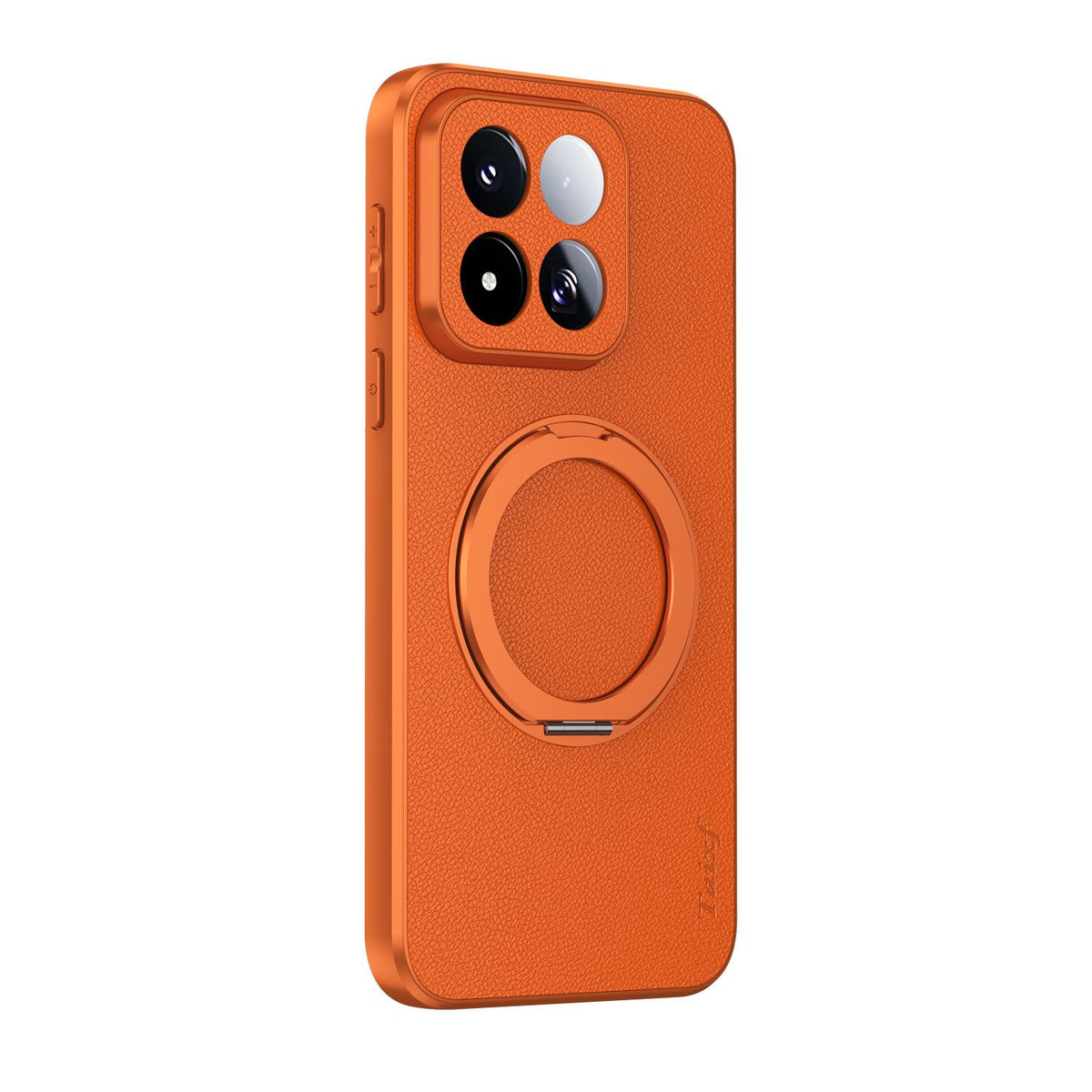 For Xiaomi 17 Max 5G Goatskin Vegan Leather Magnetic Phone Case  With 360 Degree Rotating Holder - Orange - EDA009891401A