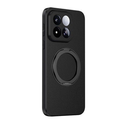 For Xiaomi 17 Max 5G Goatskin Vegan Leather Magnetic Phone Case  With 360 Degree Rotating Holder - Black - EDA009891401B
