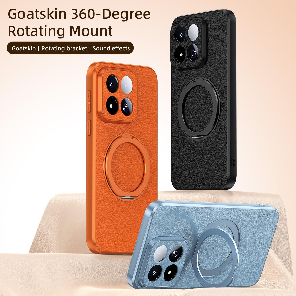 For Xiaomi 17 Max 5G Goatskin Vegan Leather Magnetic Phone Case  With 360 Degree Rotating Holder - Black - EDA009891401B