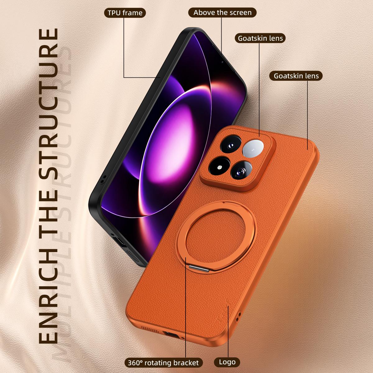 For Xiaomi 17 Max 5G Goatskin Vegan Leather Magnetic Phone Case  With 360 Degree Rotating Holder - Black - EDA009891401B