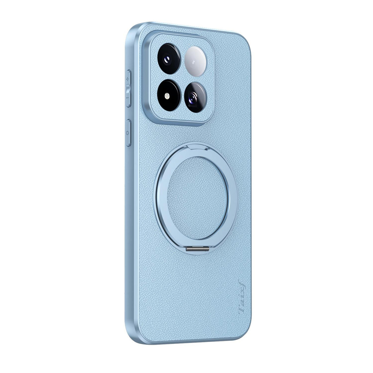 For Xiaomi 17 Max 5G Goatskin Vegan Leather Magnetic Phone Case  With 360 Degree Rotating Holder - Blue - EDA009891401C