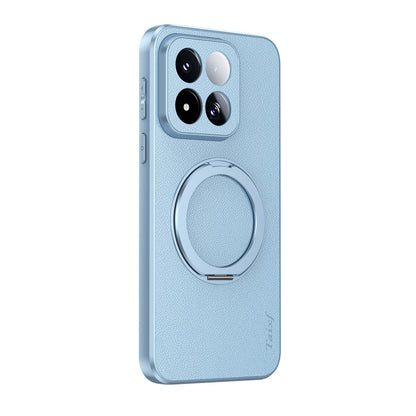For Xiaomi 17 Max 5G Goatskin Vegan Leather Magnetic Phone Case  With 360 Degree Rotating Holder - Blue - EDA009891401C
