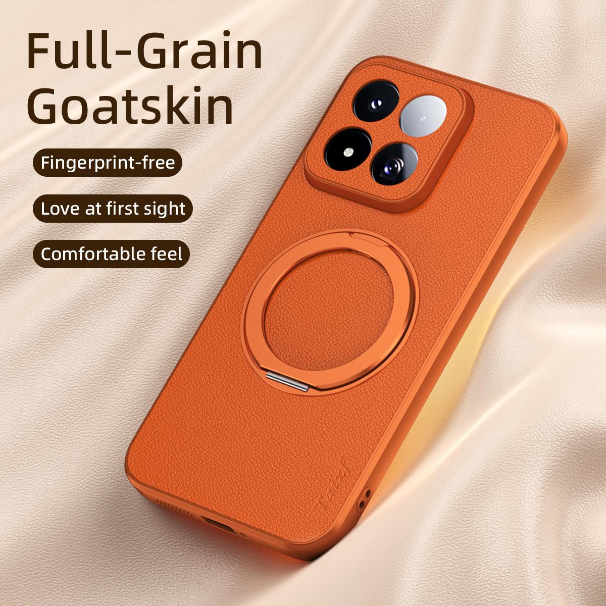 For Xiaomi 17 Max 5G Goatskin Vegan Leather Magnetic Phone Case  With 360 Degree Rotating Holder - Blue - EDA009891401C