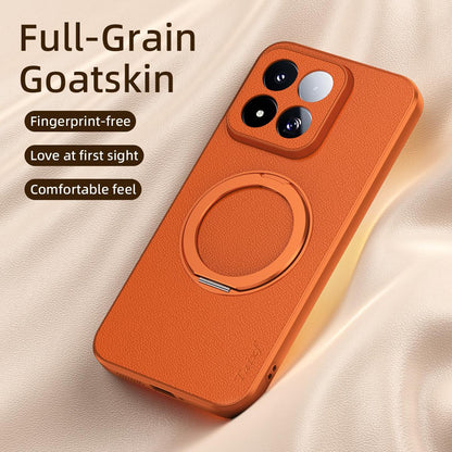 For Xiaomi 17 Max 5G Goatskin Vegan Leather Magnetic Phone Case  With 360 Degree Rotating Holder - Blue - EDA009891401C