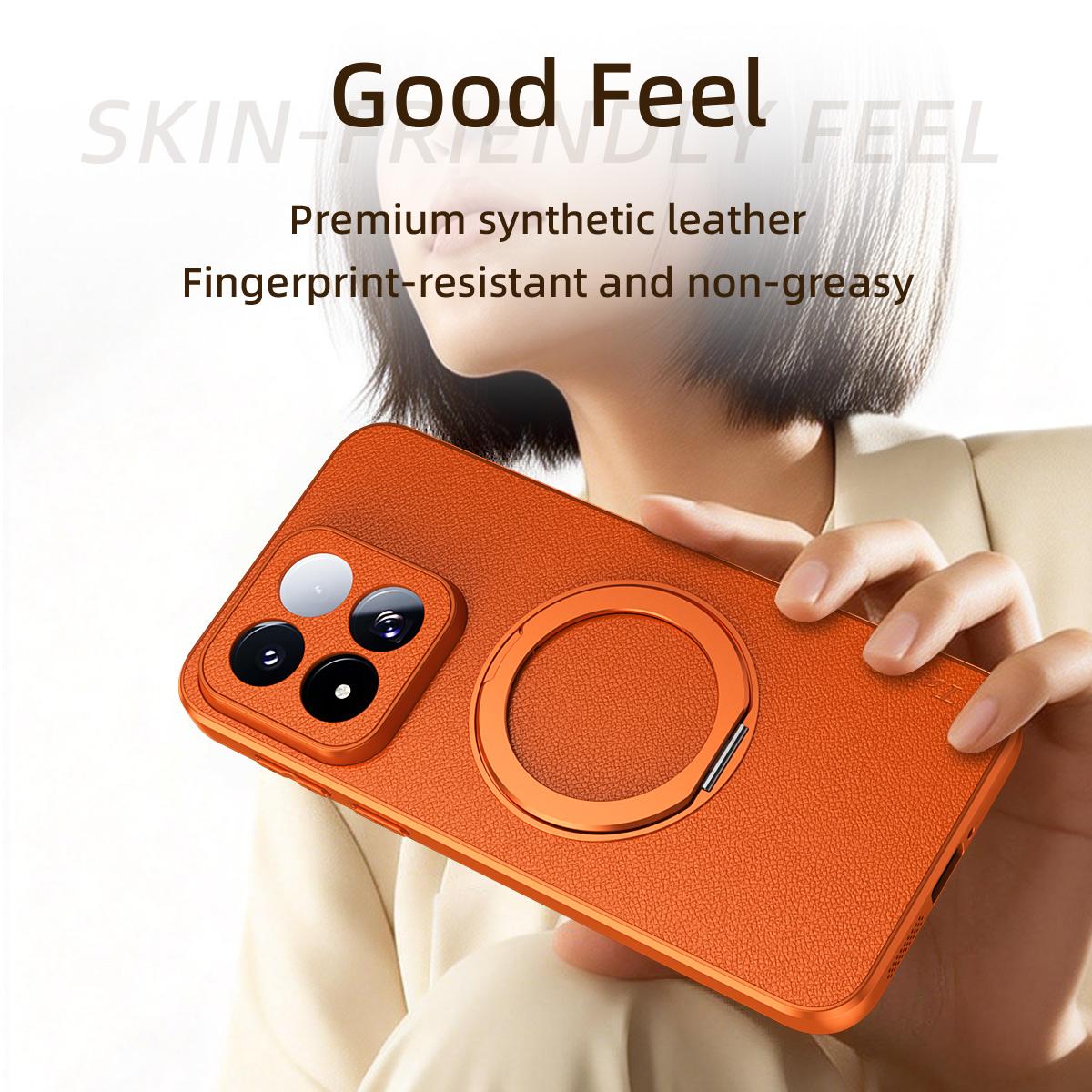 For Xiaomi 17 Max 5G Goatskin Vegan Leather Magnetic Phone Case  With 360 Degree Rotating Holder - Blue - EDA009891401C