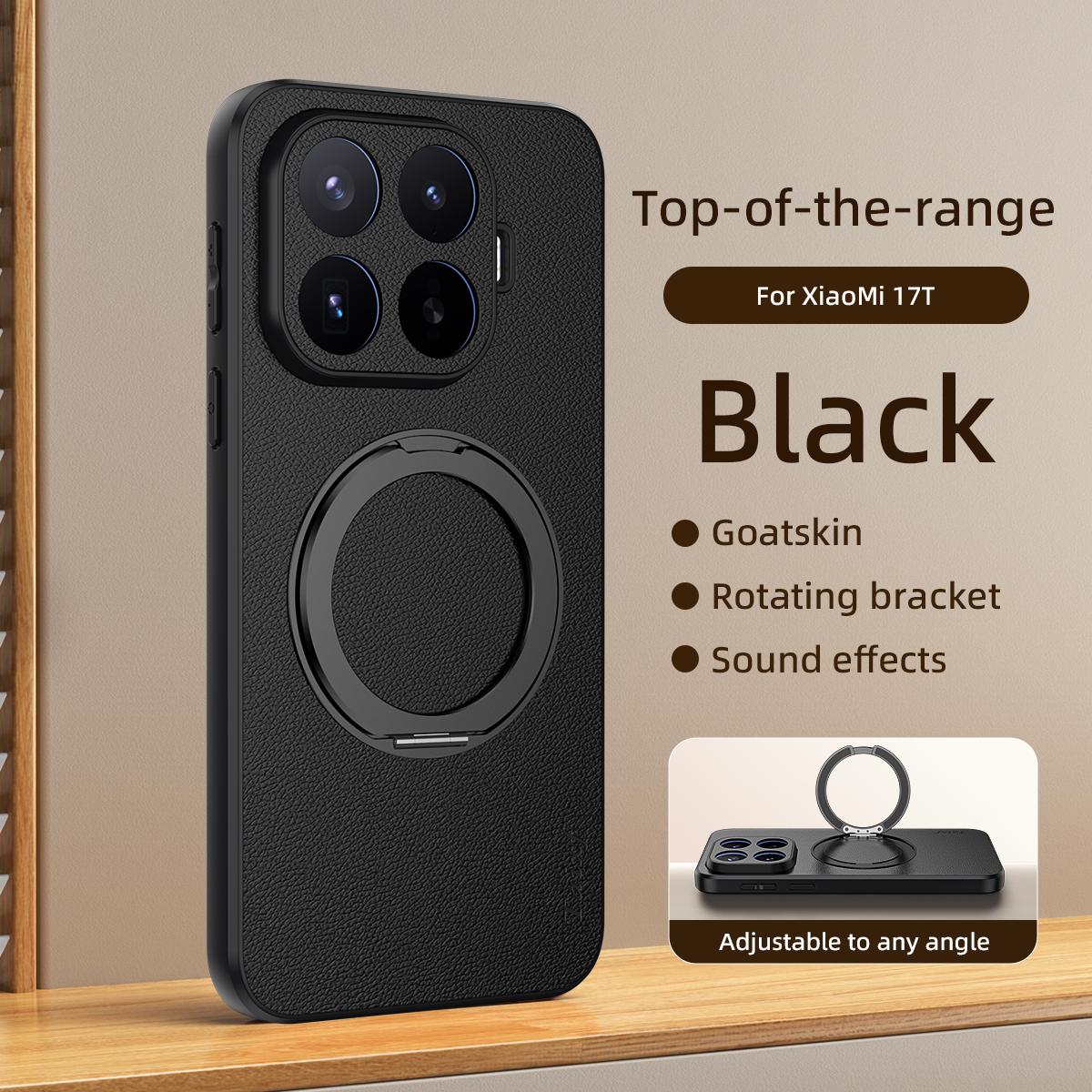 For Xiaomi 17T 5G Goatskin Vegan Leather Magnetic Phone Case  With 360 Degree Rotating Holder(Black)