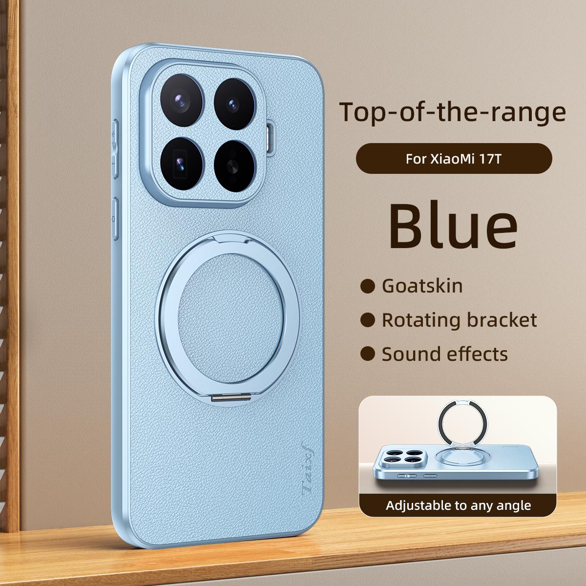 For Xiaomi 17T 5G Goatskin Vegan Leather Magnetic Phone Case  With 360 Degree Rotating Holder(Blue)