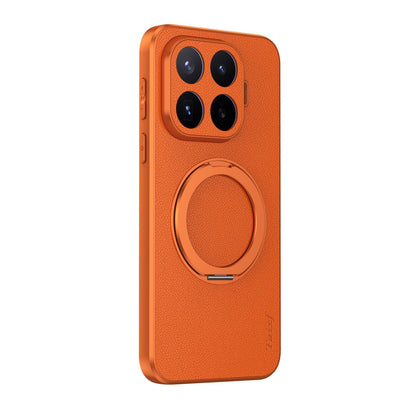 For Xiaomi 17T Pro 5G Goatskin Vegan Leather Magnetic Phone Case  With 360 Degree Rotating Holder(Orange)