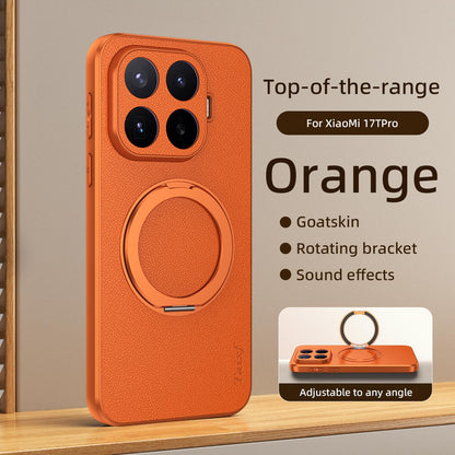 For Xiaomi 17T Pro 5G Goatskin Vegan Leather Magnetic Phone Case  With 360 Degree Rotating Holder(Orange)