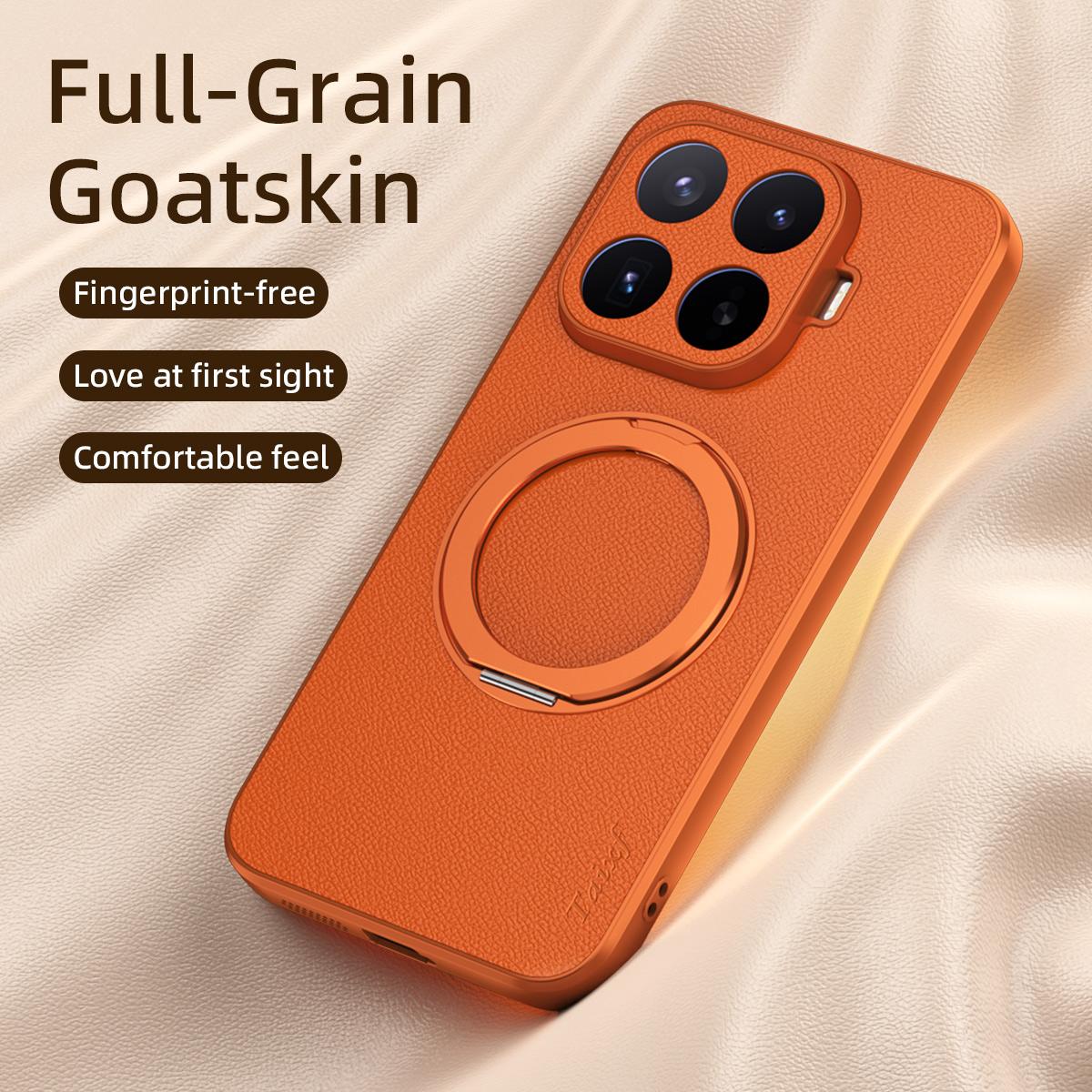 For Xiaomi 17T Pro 5G Goatskin Vegan Leather Magnetic Phone Case  With 360 Degree Rotating Holder(Orange)