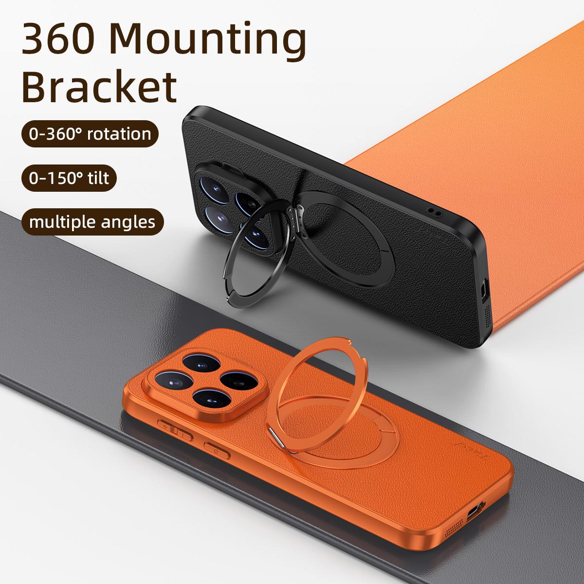 For Xiaomi 17T Pro 5G Goatskin Vegan Leather Magnetic Phone Case  With 360 Degree Rotating Holder(Orange)