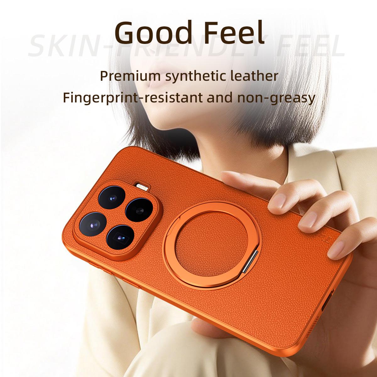 For Xiaomi 17T Pro 5G Goatskin Vegan Leather Magnetic Phone Case  With 360 Degree Rotating Holder(Orange)