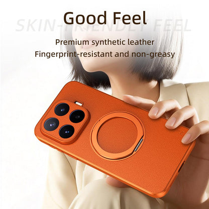 For Xiaomi 17T Pro 5G Goatskin Vegan Leather Magnetic Phone Case  With 360 Degree Rotating Holder(Orange)