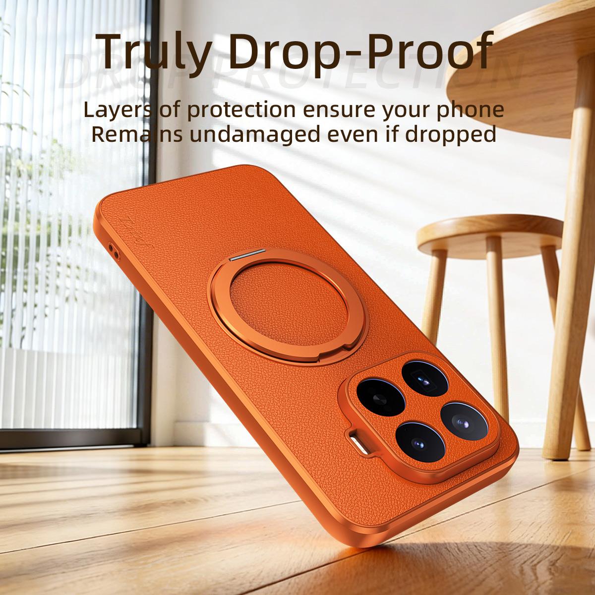 For Xiaomi 17T Pro 5G Goatskin Vegan Leather Magnetic Phone Case  With 360 Degree Rotating Holder(Orange)