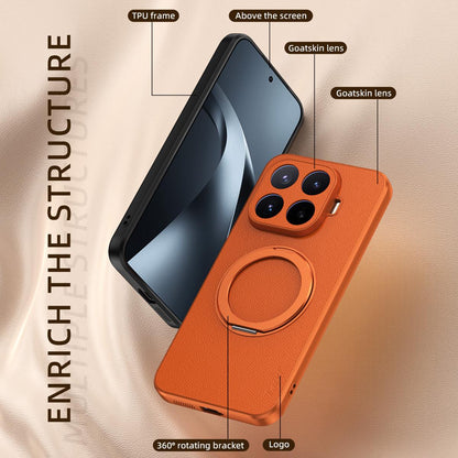 For Xiaomi 17T Pro 5G Goatskin Vegan Leather Magnetic Phone Case  With 360 Degree Rotating Holder(Orange)