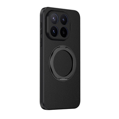 For Xiaomi 17T Pro 5G Goatskin Vegan Leather Magnetic Phone Case  With 360 Degree Rotating Holder(Black)