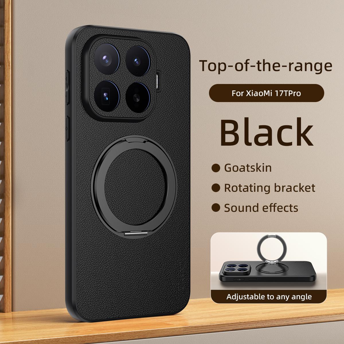For Xiaomi 17T Pro 5G Goatskin Vegan Leather Magnetic Phone Case  With 360 Degree Rotating Holder(Black)